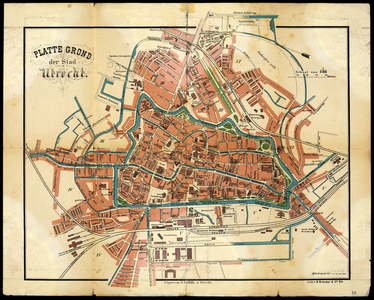 210077 Plattegrond van de stad Utrecht met weergave van de bebouwing en straatnamen evenals de grenzen van een ...